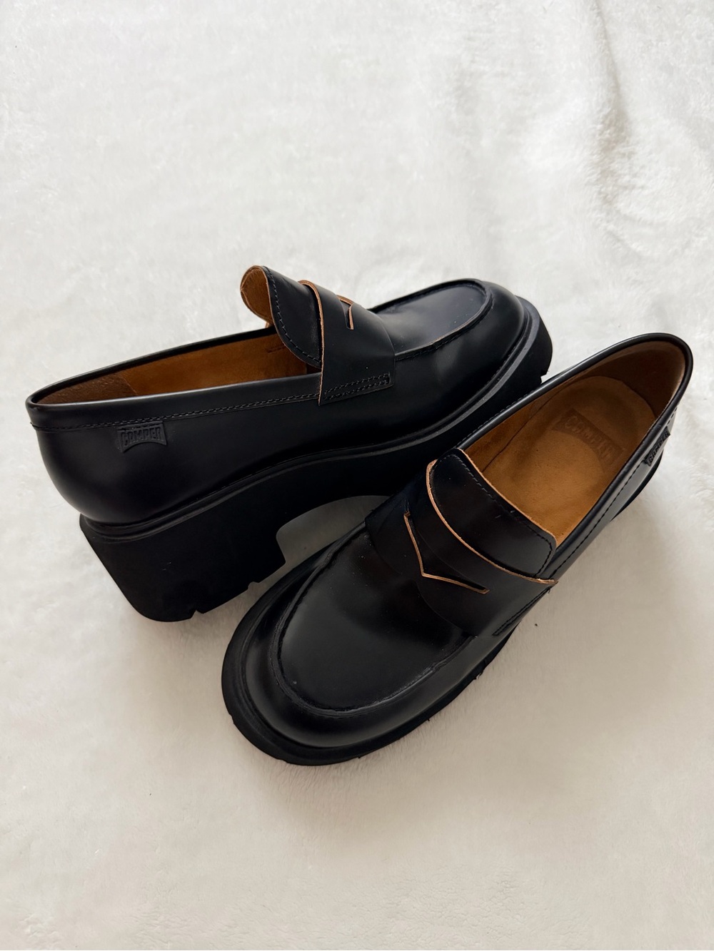 Camper Milah Black Leather Penny Loafers Size 38